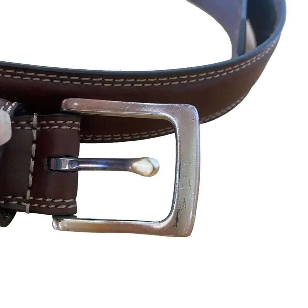 Men's Dockers Size 40/100 Brown Belt Style 11DO0168 Genuine Leather Silver Buckl